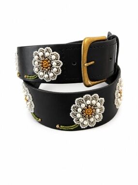 The Kenyan Collection / Zinj Handmade Beaded Leather Equestrian Floral Belt - L